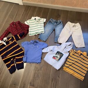 Striped Yellow and Navy Kids Polo Shirt Ralph Lauren 18 24 months 8 pieces lot